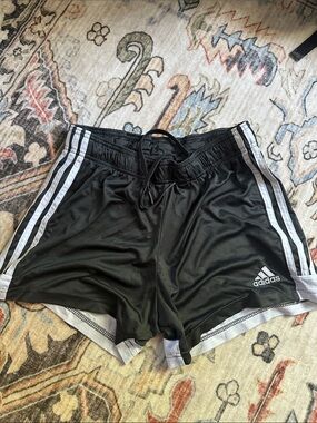 Adidas Women's Black Athletic Shorts with White Stripes